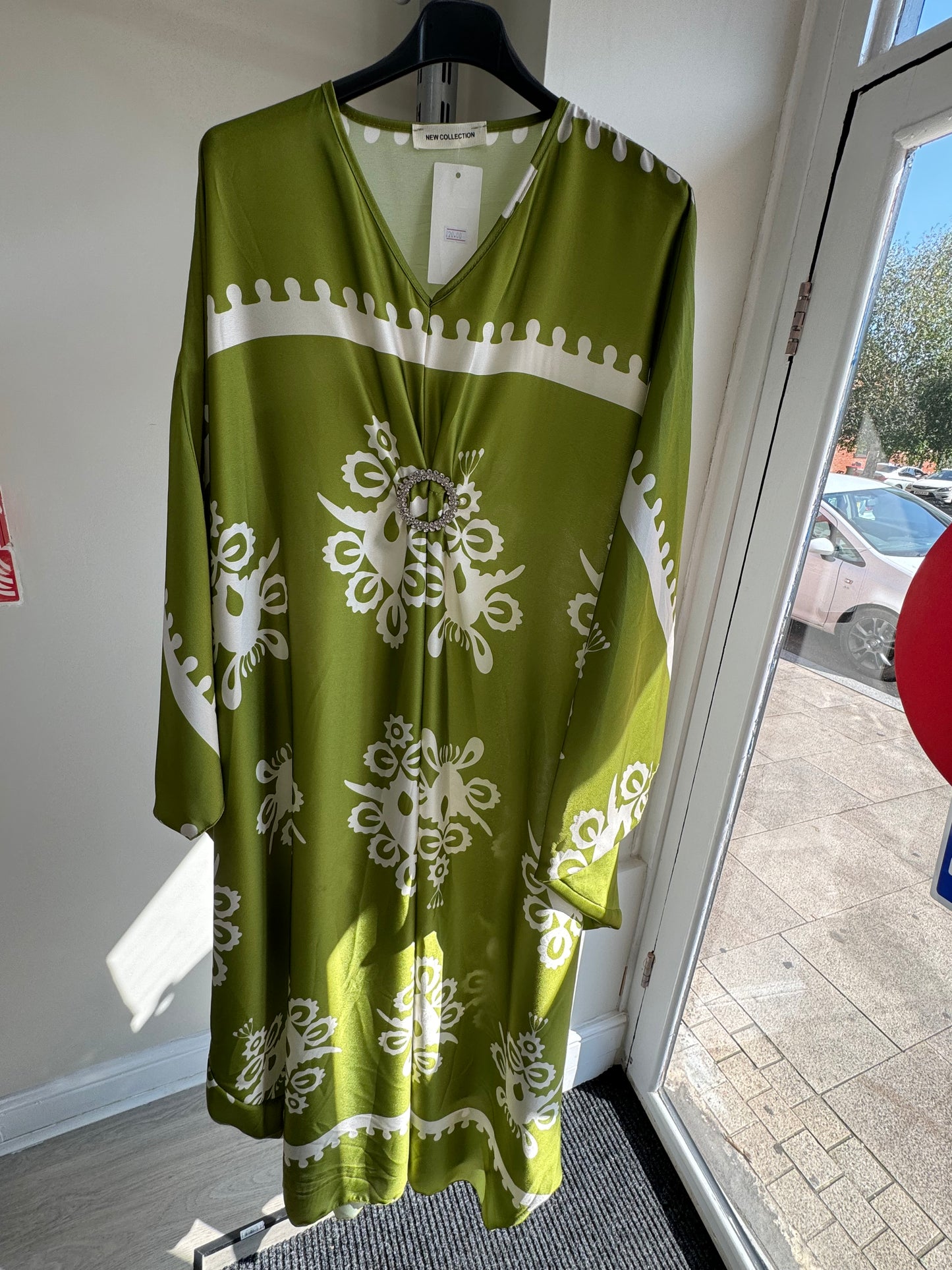 LIGHT GREEN SATIN BELLY BUTTON MAXI ABAYA DRESS