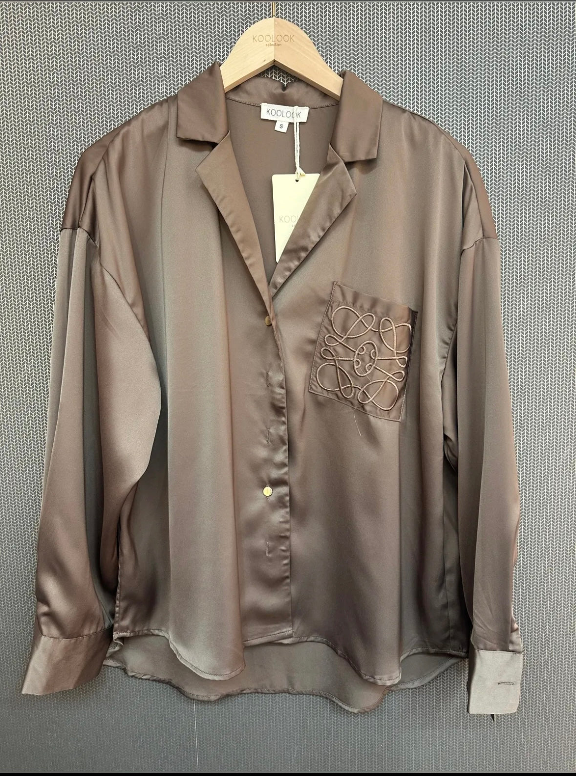 LOEVE INSPIRED SATIN SHIRT CHOCLATE BROWN COLOUR.