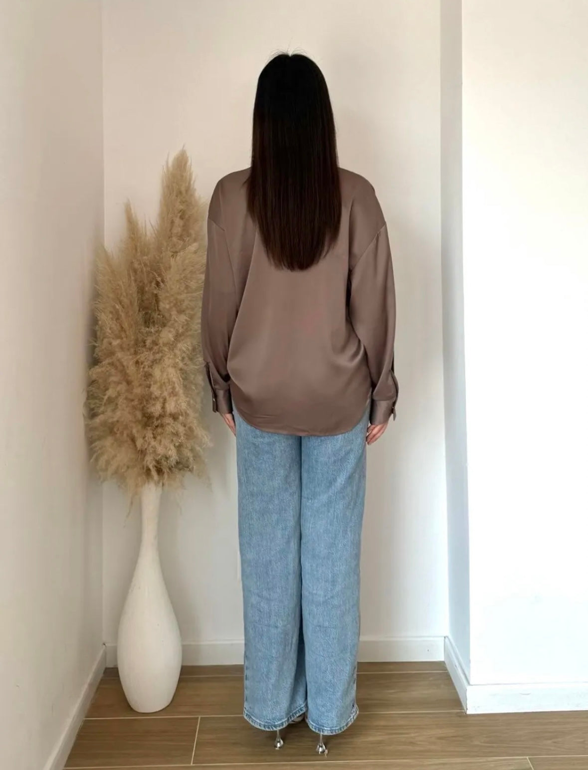 LOEVE INSPIRED SATIN SHIRT CHOCLATE BROWN COLOUR.