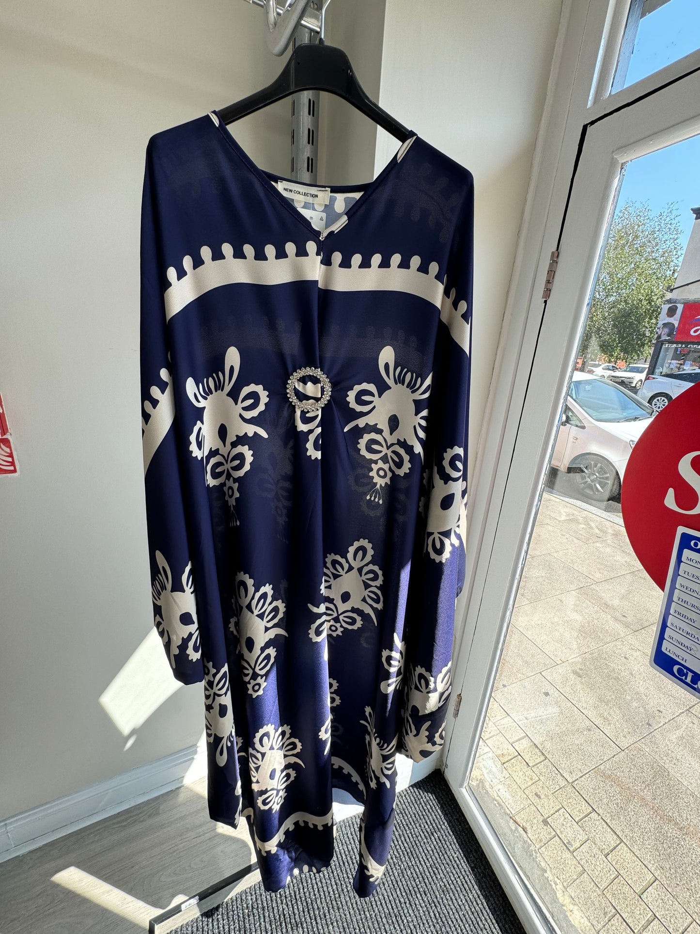 NAVY BLUE SATIN BELLY BUTTON MAXI ABAYA DRESS