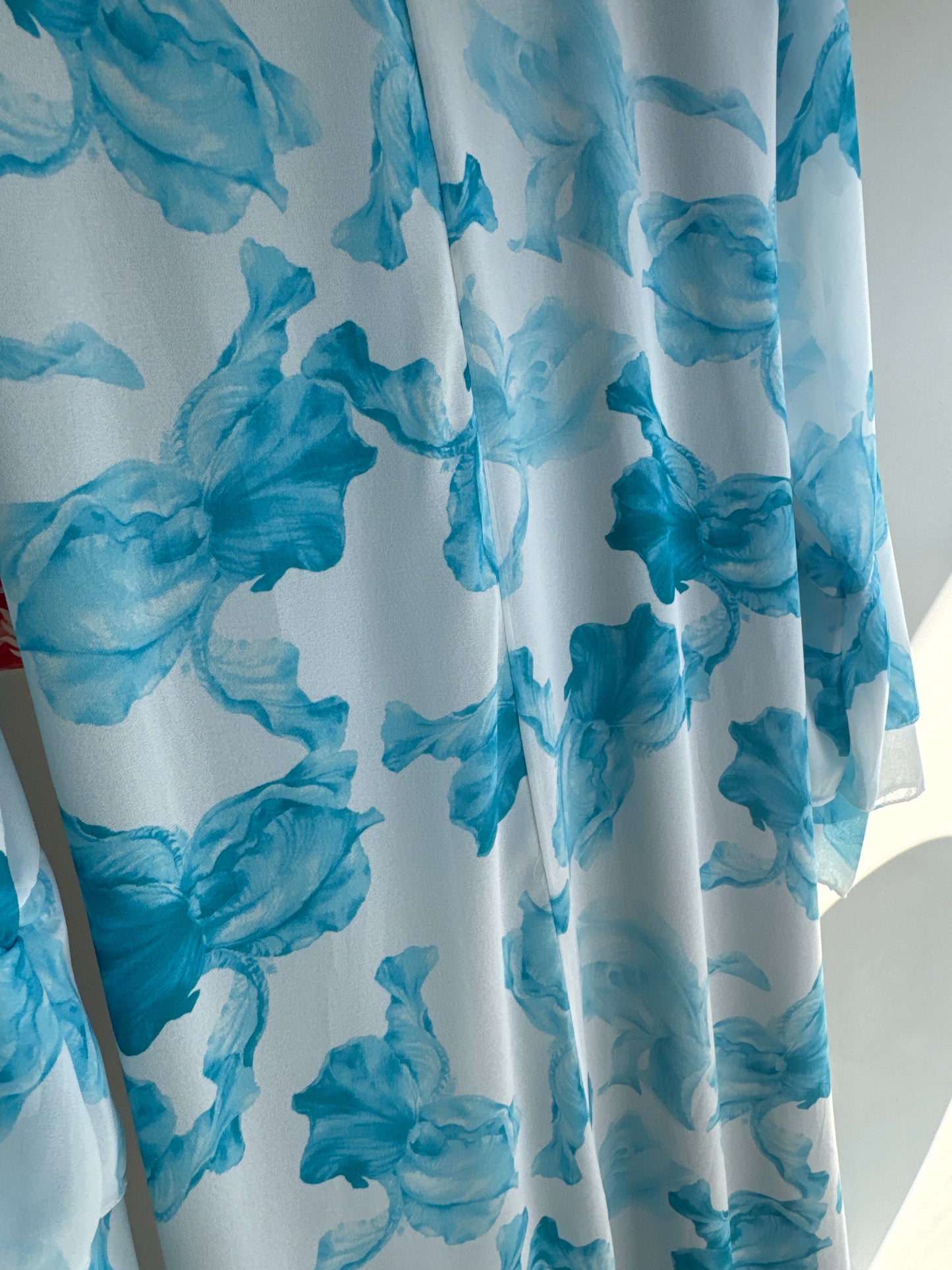 FLOWER PRINT CHIFFON DRESS WITH FLARED SLEEVES