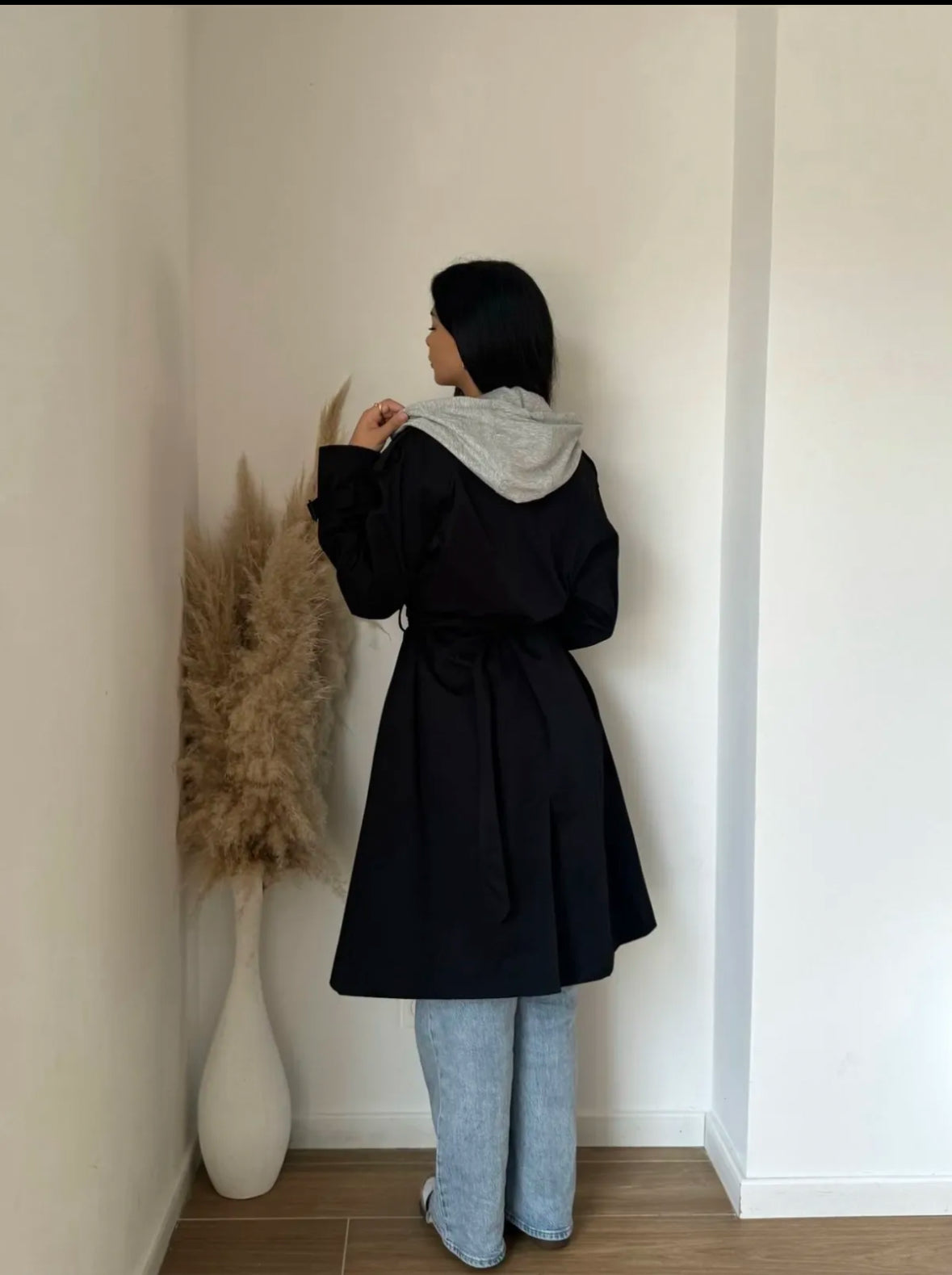 HOODED TRENCH COAT(BLACK)