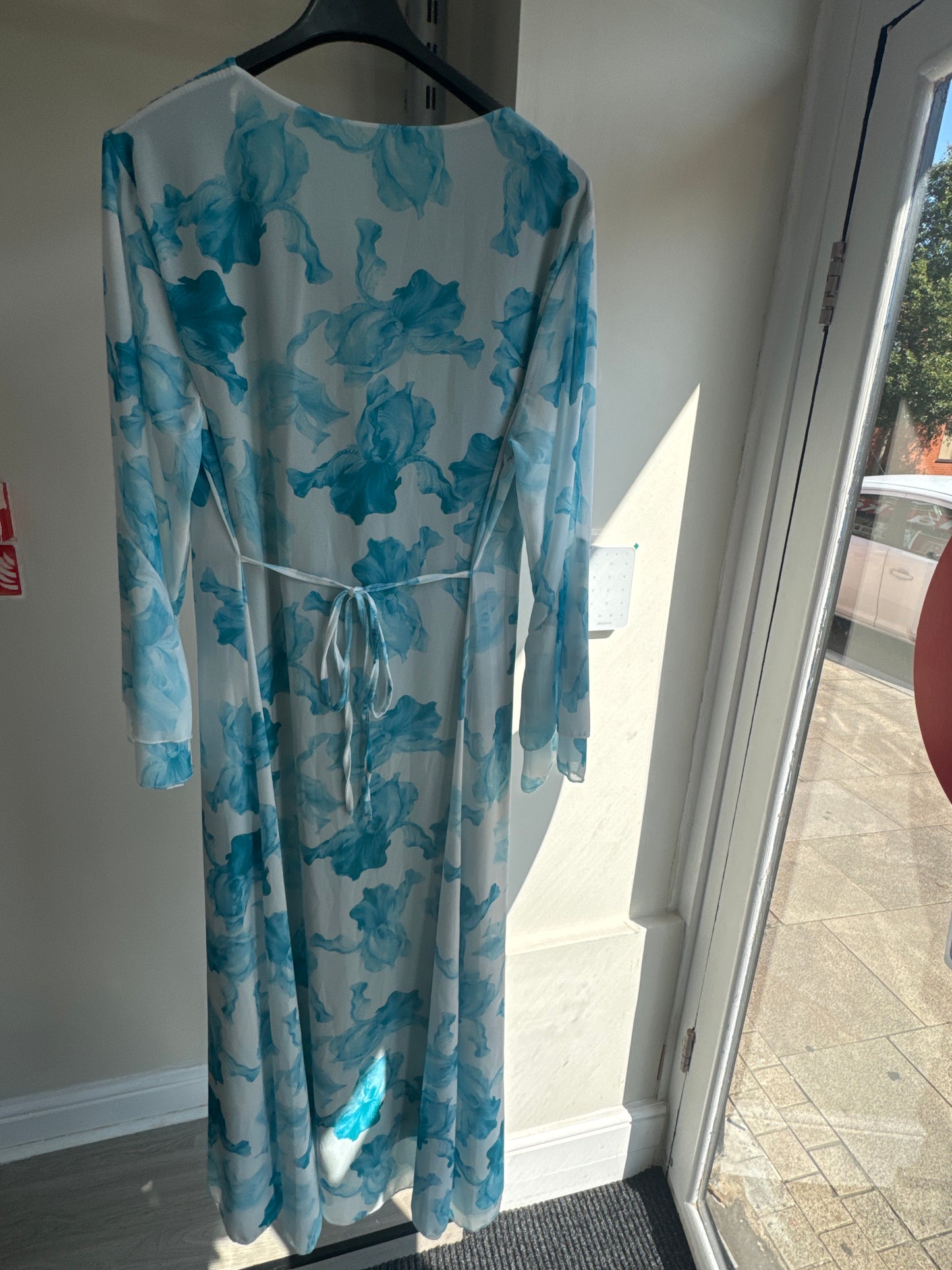FLOWER PRINT CHIFFON DRESS WITH FLARED SLEEVES