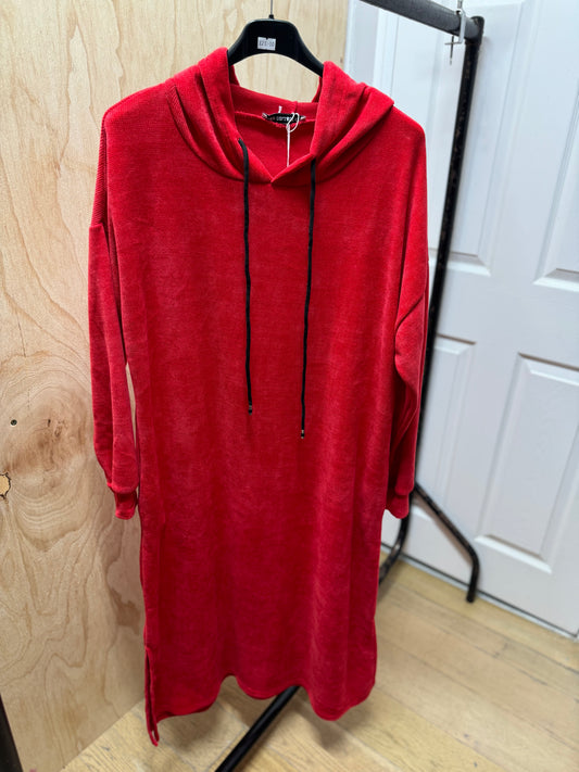 HOODIE DRESS VELVET TOUCH W POCKETS