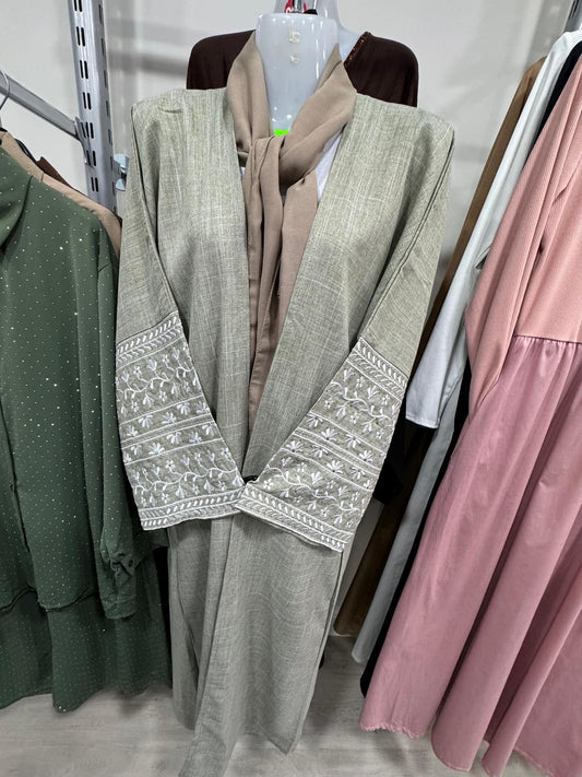 KHAKHI TWO PIECE LINEN ABAYA
