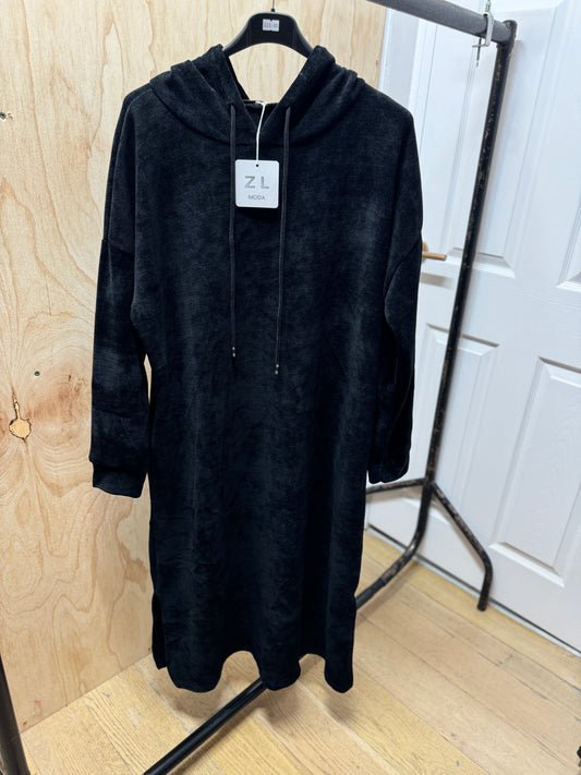 HOODIE DRESS VELVET TOUCH( black)