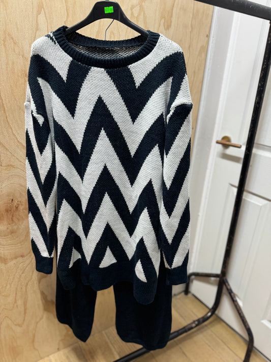 ZIG ZAG PRINT KNITWEAR CO ORD(NAVY BLUE)
