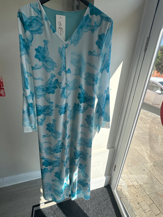FLOWER PRINT CHIFFON DRESS WITH FLARED SLEEVES