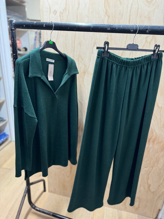 COLLARED SOFT WOOL AUTUMN CO ORD(bottle green)