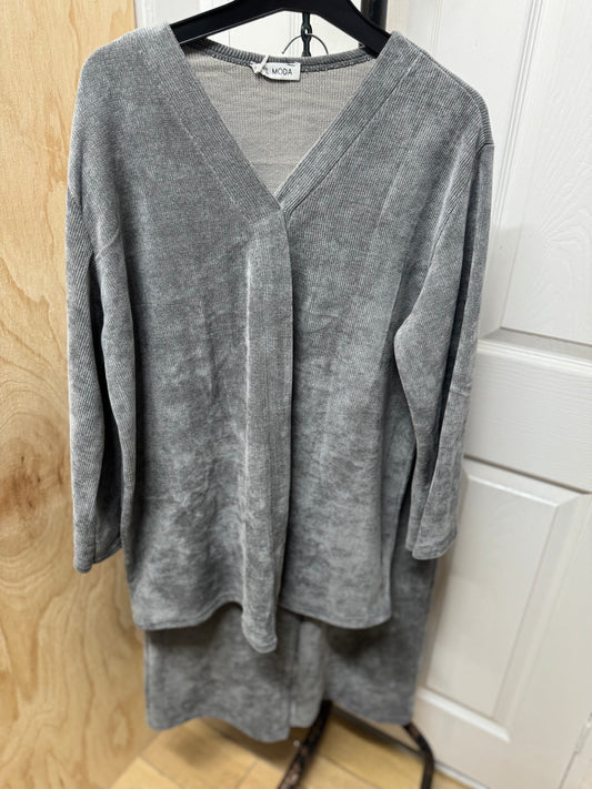 VELVET V NECK CO ORD (Dark grey)