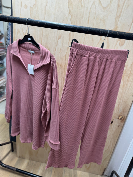 CORDUROY COLLARED CO ORD(PINK)