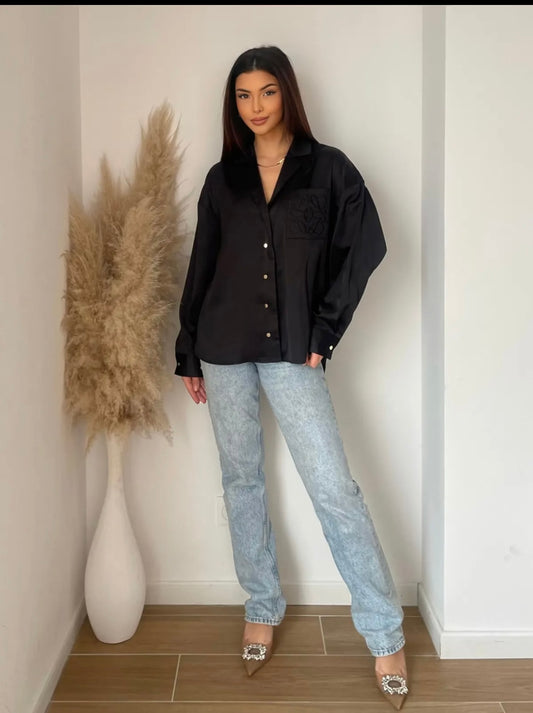 LOEVE INSPIRED BLACK SATIN SHIRT
