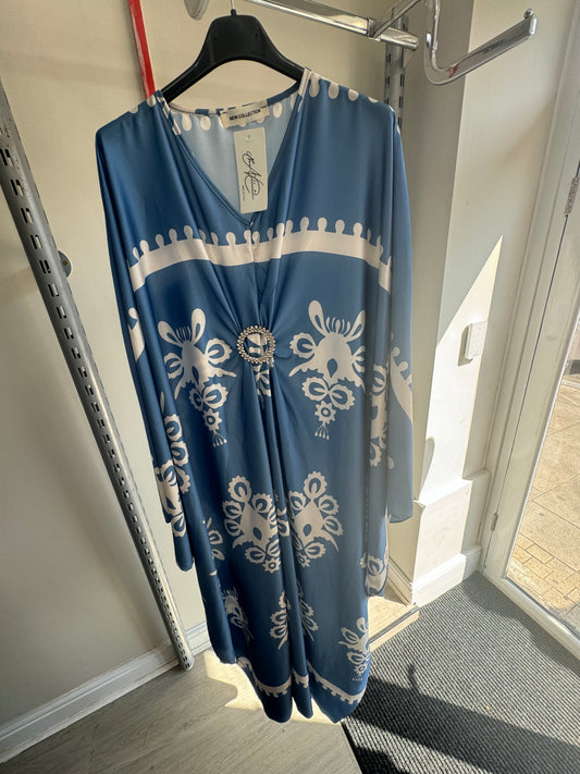 LIGHT BLUESATIN BELLY BUTTON MAXI ABAYA DRESS